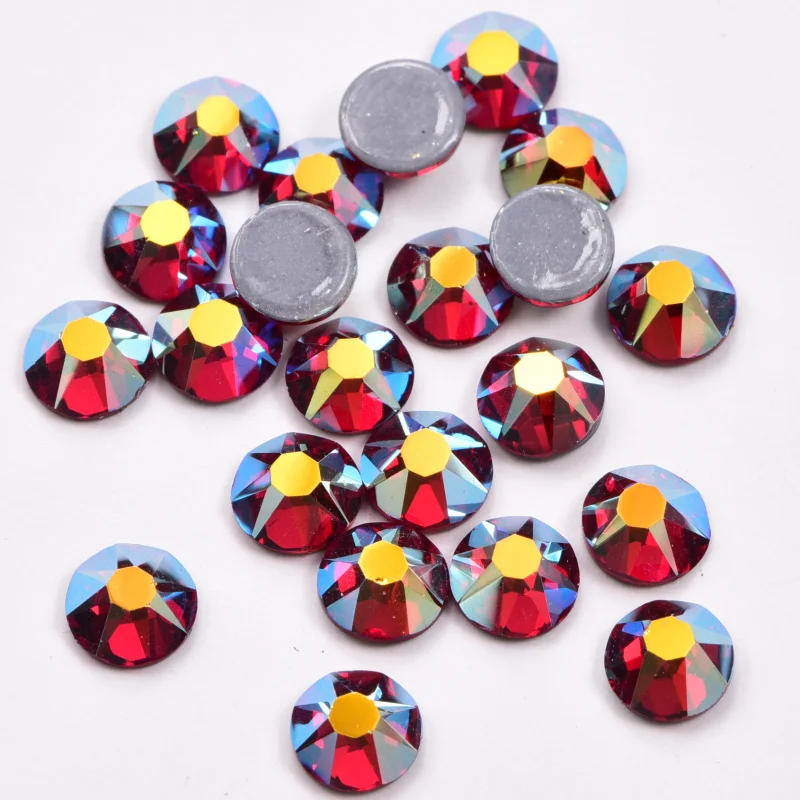 Wholesale Hot sale 2088 machine cut 8 big 8 small siam ab hot fix rhinestones hotfix strass for high heel shoes and clothes