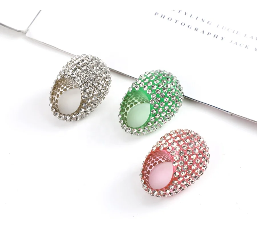 Full Crystal Resin Clear Ring Acrylic Ring Jewelry for Women Factory Wholesale Fashion Jewellery  Band Luxury Accessories