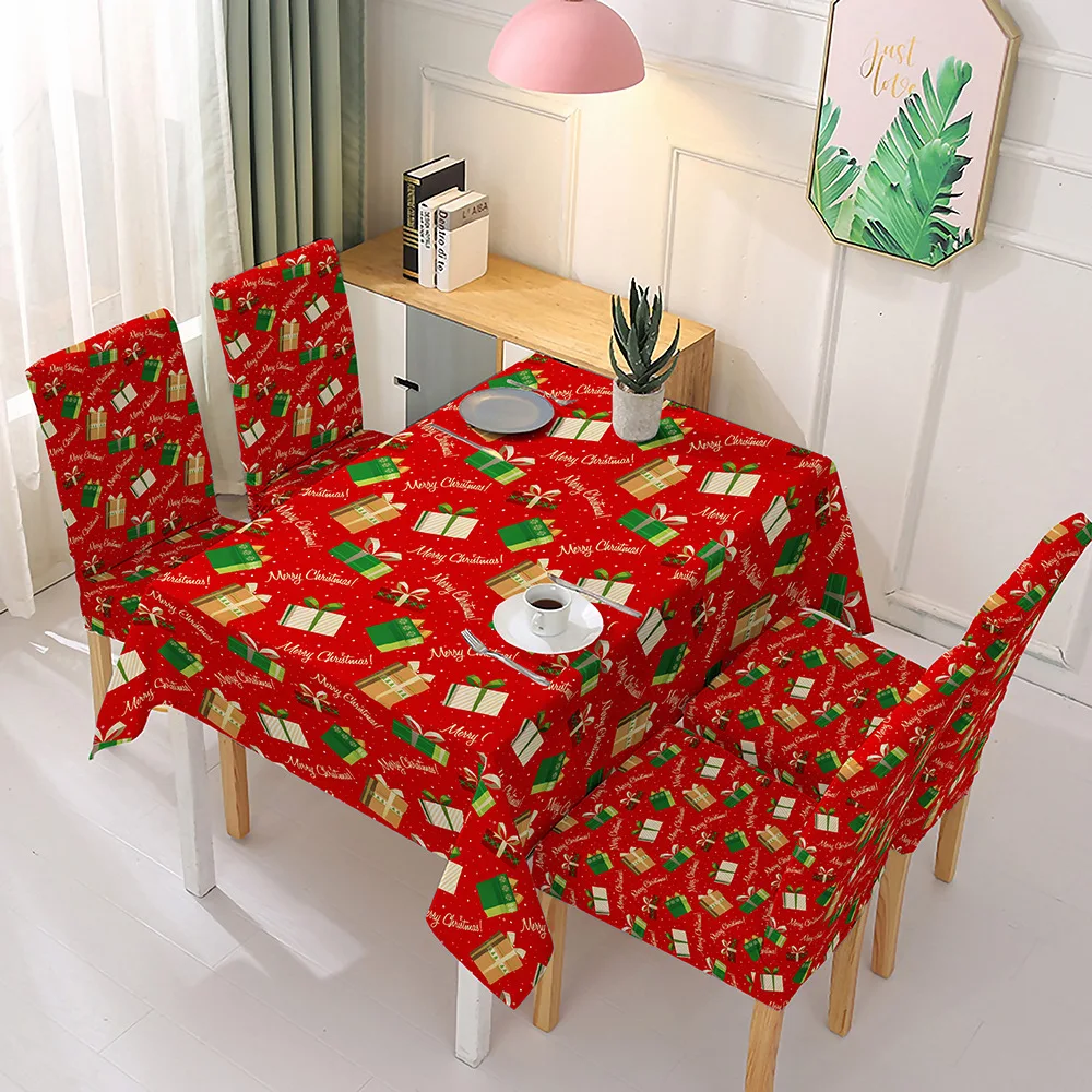 Christmas digital printing polyester Party dining tablecloth chair cover sets Table Cloth