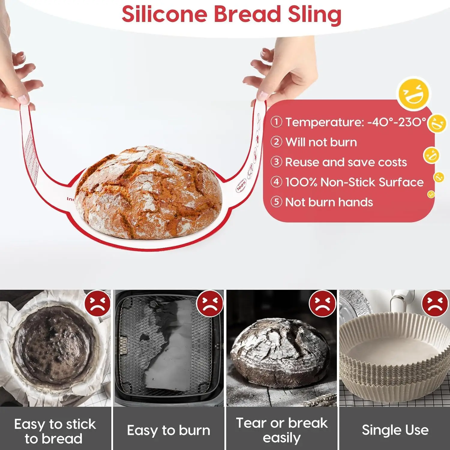 Silicone Bread Sling For Dutch Oven Non-stick & Easy To Clean Reusable Bread Baking Mat Heat Resistant Dutch Oven Liners