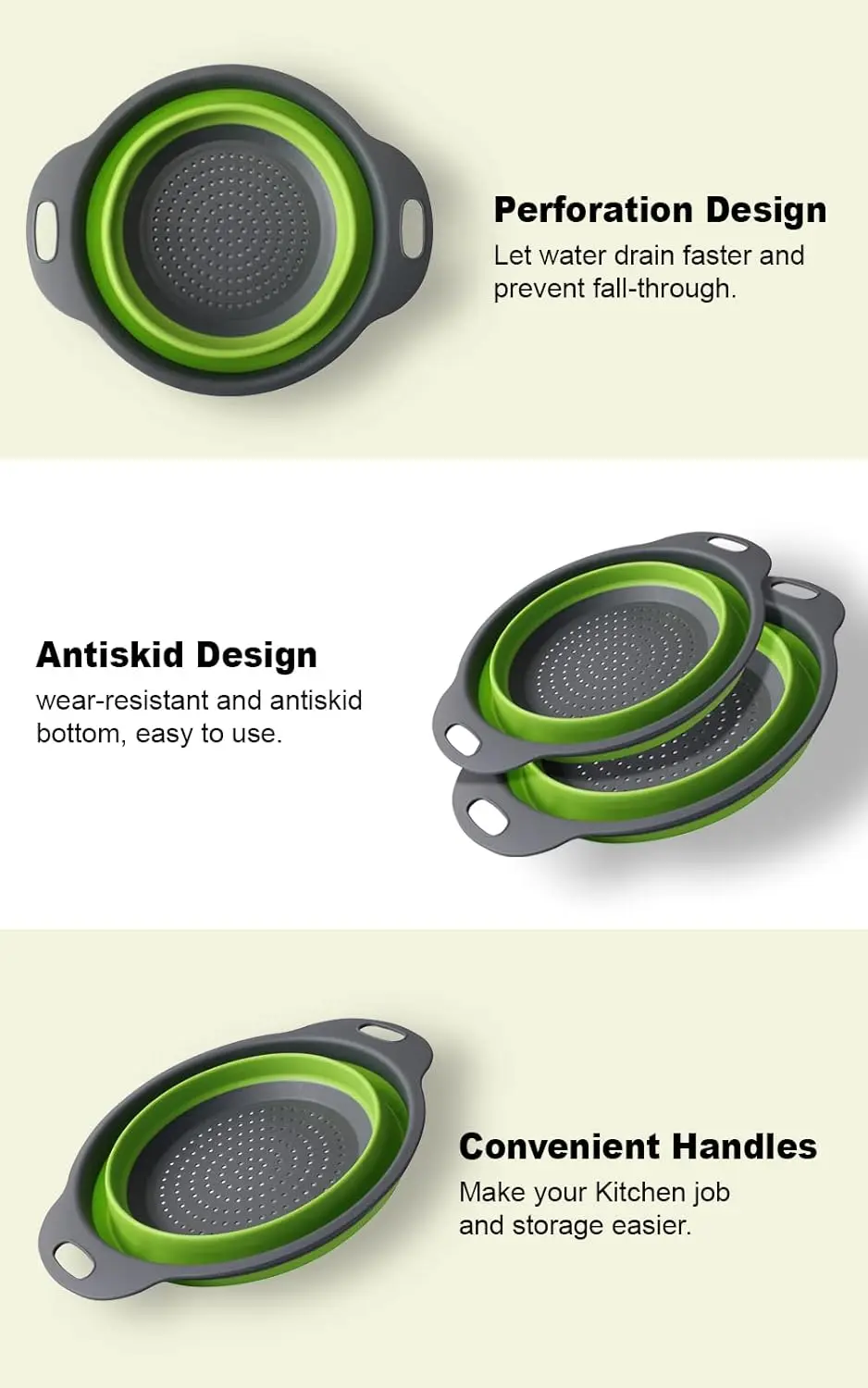 Collapsible Colander Set - 2 Pc Strainer Plus Food Grade Measuring Cups and Spoons Pasta Strainer for Draining