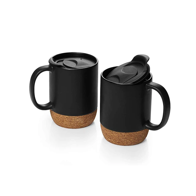Matte Black Decal Ceramic Mug With Insulated Cork And Splash Proof Lid
