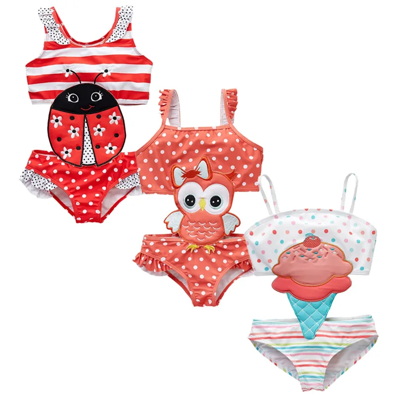 Милый детский слитный купальник с совой модели бикини для