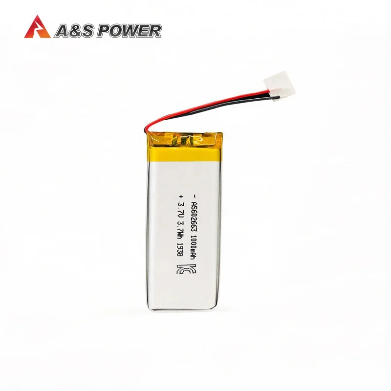 hot-sale 602663 3.7v 1000mah rechargeable lithium polymer lipo battery with UL1642,IEC62133,CE,KC,UN38.3 certificates