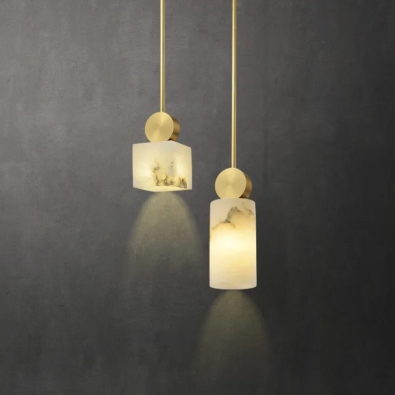 Golden Nordic Style Marble Led Chandelier Bedroom Bedside Single Head Creative Copper Light Luxury Restaurant Bar Hanging Lamp