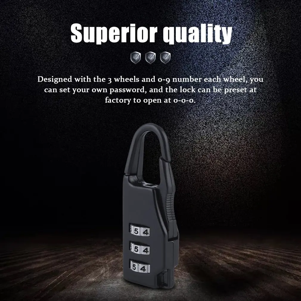 
Security 3 Combination Travel Zinc Alloy Suitcase Luggage Bag Jewelry Boxes Tool Chests Code Lock Zipper Padlock Keyed Padlock 