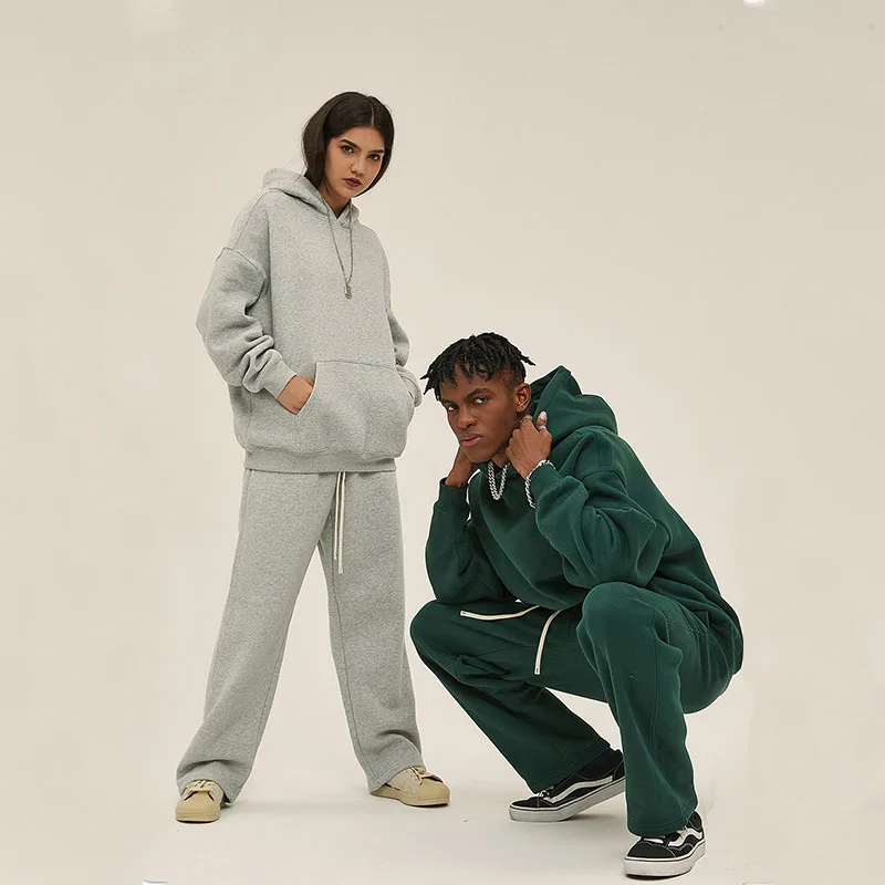 Luxury high quality  oversized hoodie and jogger set wholesale plain color hoodie unisex sweatpants and hoodie set 2023 winter
