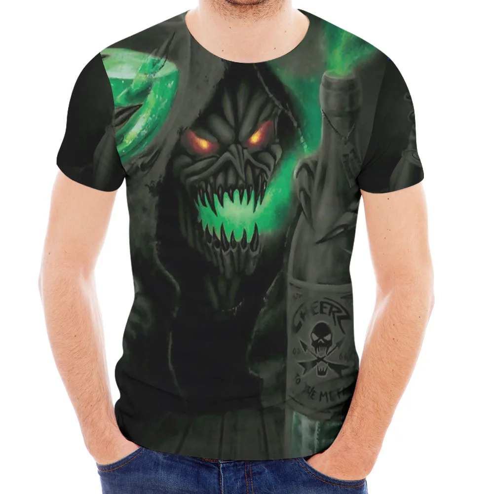Grim Reaper 3D T-shirts for Men Black Custom Logo O-Neck Casual Boys/Mens 95% Polyester Tshirts T Shirts Wholesale MOQ 1