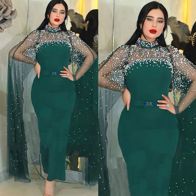 Wholesale Luxury  Islamic Muslim Evening Gown Beading Rhinestone Long Sleeves Women Party Muslim Wedding Dress