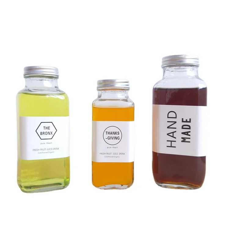 500ml Wide Mouth French Square Glass Bottle Kombucha Beverage Fruit Juice Glass Bottle