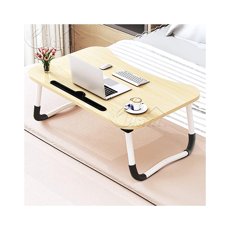Foldable Multifunction Portable Saving Space Wooden Notebook Table Lap Desk Tray with Ipad and Cup Slot Bed Table