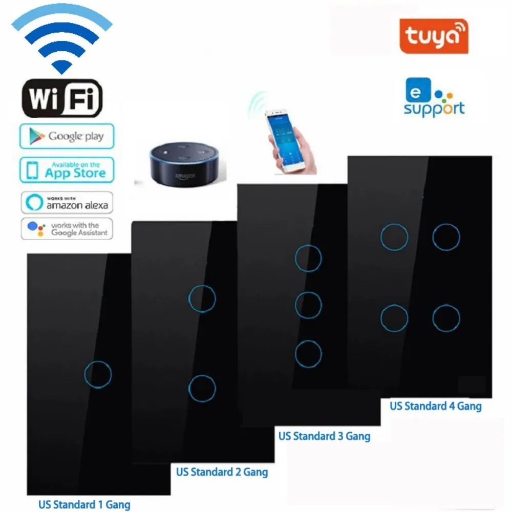 Оптовая продажа 4 световых пути смарт-Tuya Wifi 15a для дома нас Zigbee универсальные бытовые сенсорные дистанционные Стандартные настенные переключатели