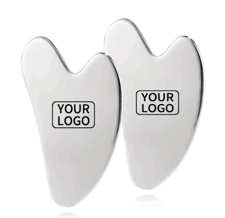 Custom Logo OEM Metal Therapy Massager Heart Shape Guasha Scraper Spa Massage Facial Jade Roller Stainless Steel Gua Sha Tool