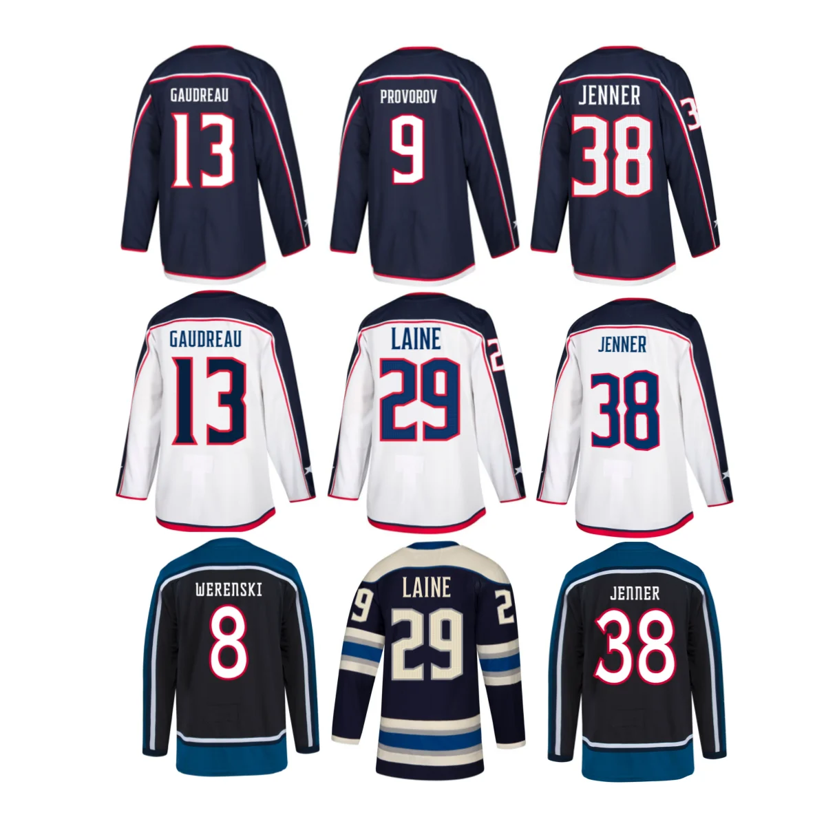 Top Stitched Sports Ice Hockey Jerseys Columbus 13 Johnny Gaudreau 9 Ivan Provorov 29 Patrik Laine 38 Boone Jenner 8 Werenski