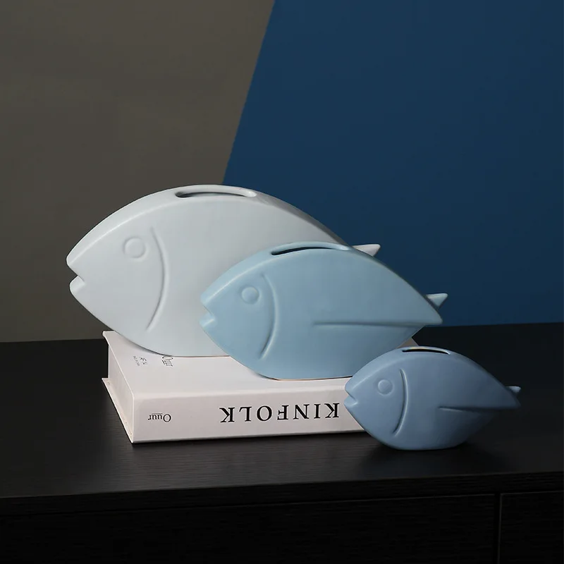 2022 Trending Nordic Modern Fashion Porcelain Abstract Fish Shape Designed Ceramic Decorative Floral Vase For Home Decor