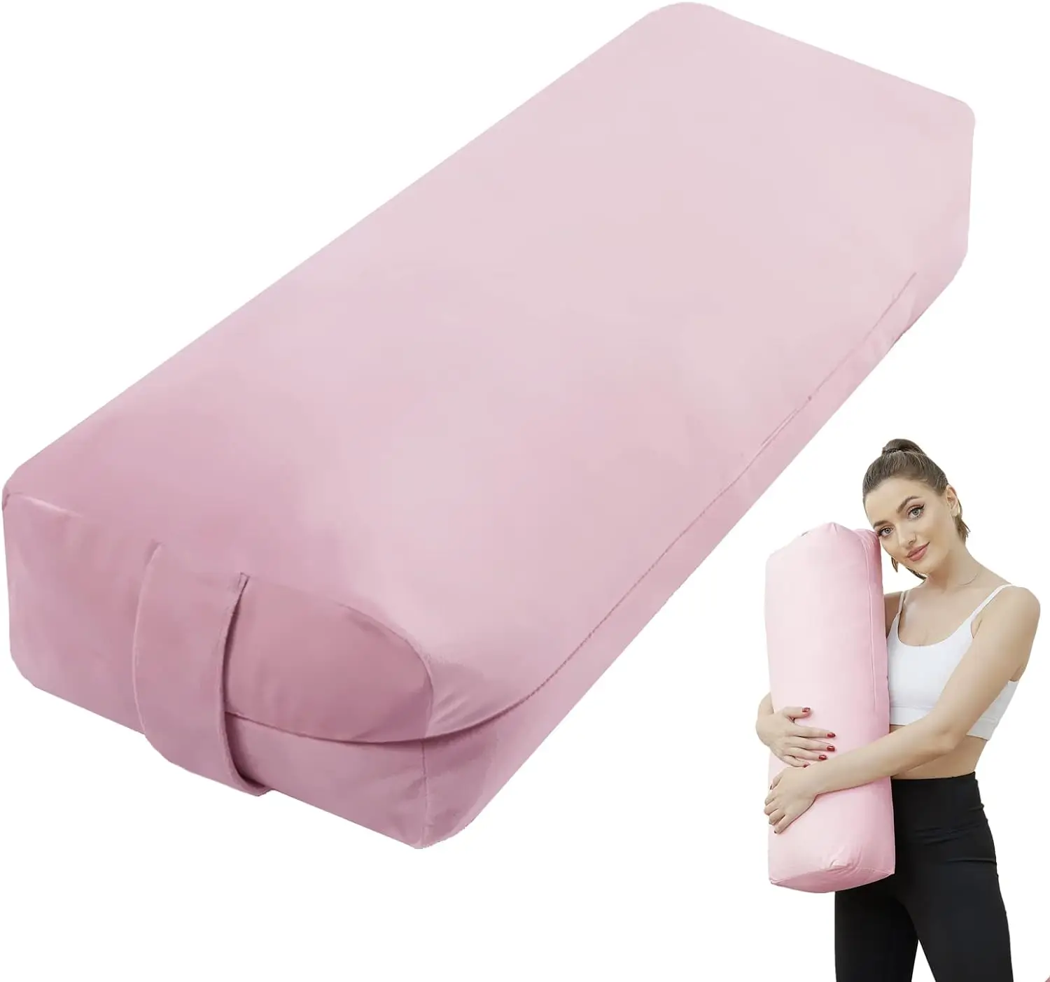 JIKE Yoga Pillow-Yoga Bolster Pillow for Restorative Yoga-Meditation Pillow with Velvet Cover,Filled with Soft Cotton,PINK