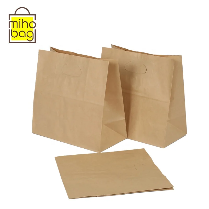 Eco-Friendly Kraft Paper Food Packaging Bag with Die Cut Handle for takeaway