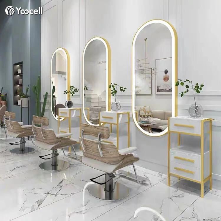  Yoocell одностороннее со светодиодной подсветкой высокое качество лидер продаж салонная мебель настенное зеркало с золотой рамкой для