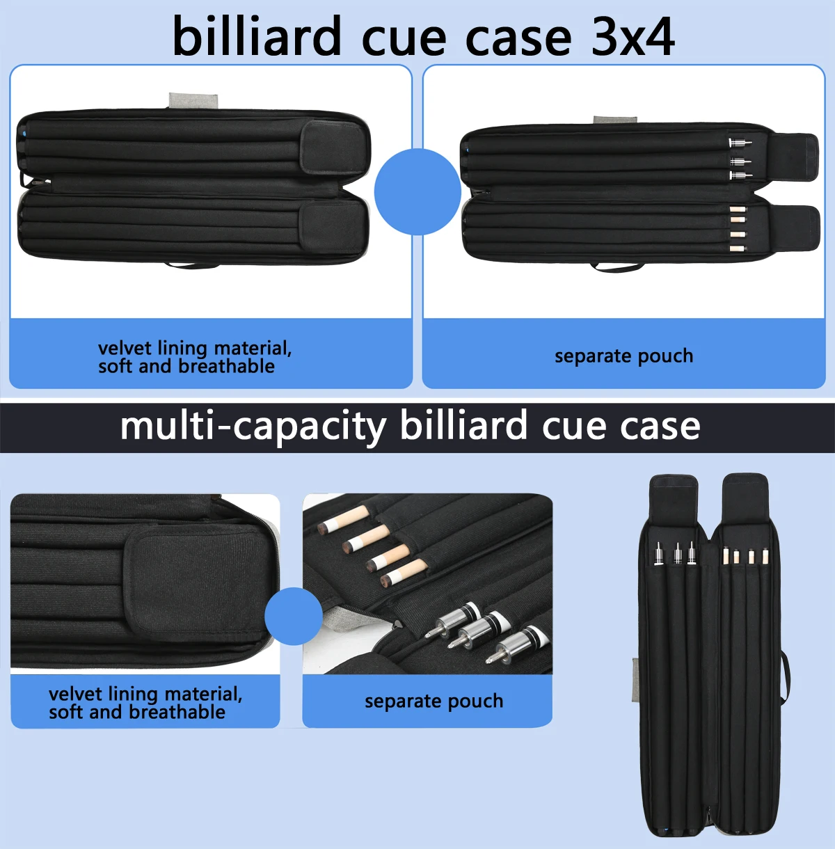 Factory Wholesale usable thick 10mm padded Billiard Snooker Cue pool Case bag