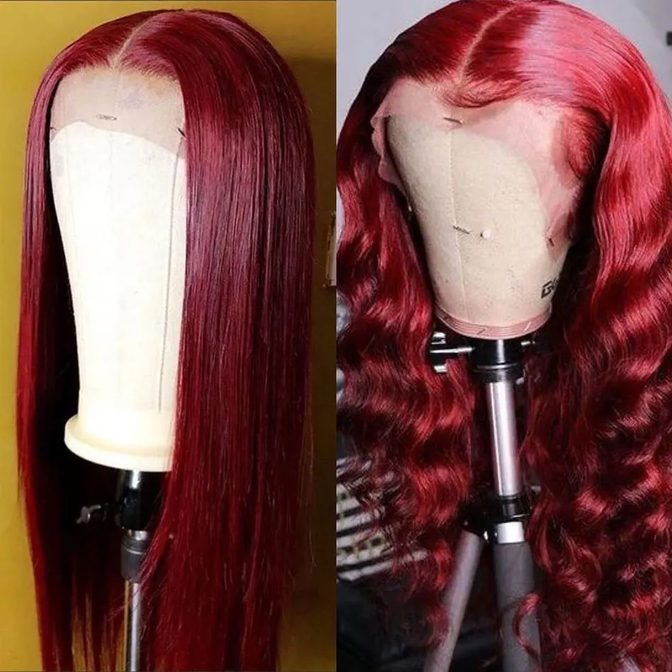 Mink Brazilian Virgin 99j Red Colored Wigs Full Lace Human Hair Wigs Human Hair Lace Front HD Lace Frontal Wig For Black Women
