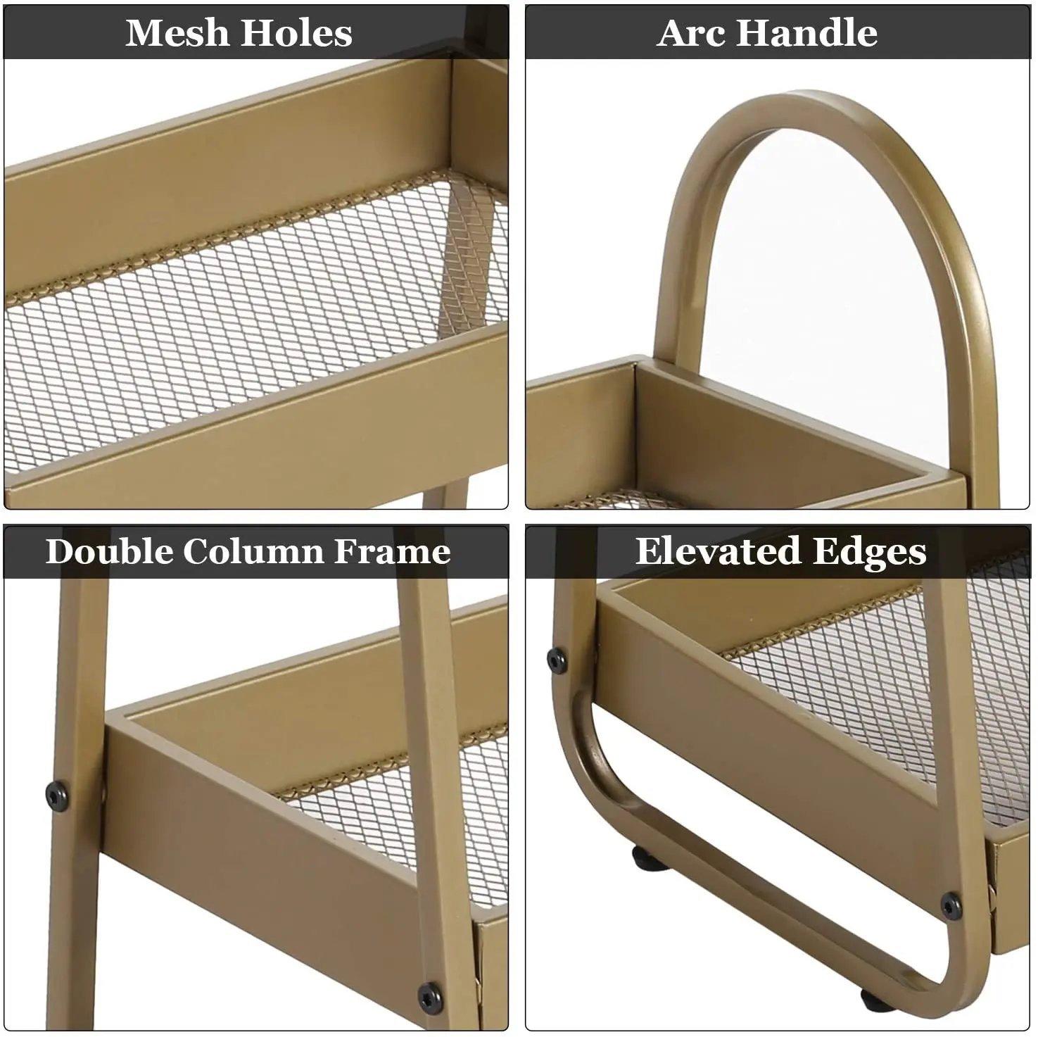 Top sale 3 Tier Utility Cart Wire Shelving Unit Heavy Duty Shelf Organizer Rack with Handle for Living Room