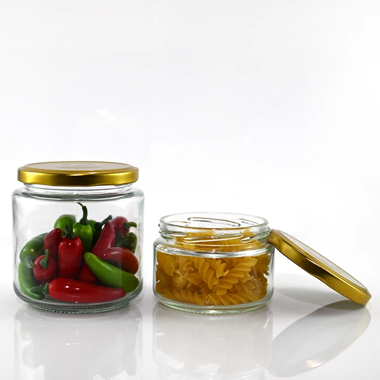 150ml 200ml 280ml 380ml Recyclable Clear Canning Pickle Honey Candle Spice Food Storage Glass Jar with Metal Lids