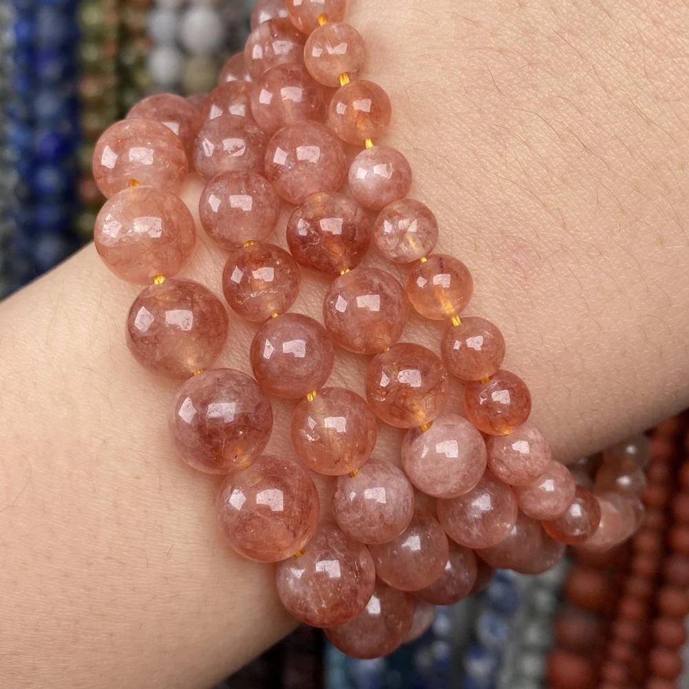 AsVrai U Natural Stone Sunstone Jade Bead Pink Smooth Round Loose Spacer Bead for Jewelry Making Supplier DIY Charm Bracelet 15