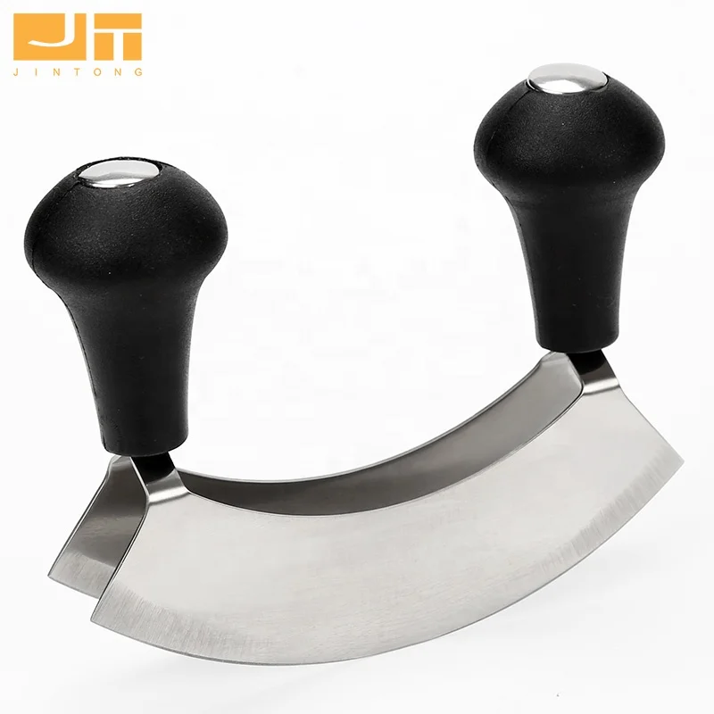 Rocker Tools Mezzaluna Knife and Cutting Board Set Wooden Chopping Board Bowl