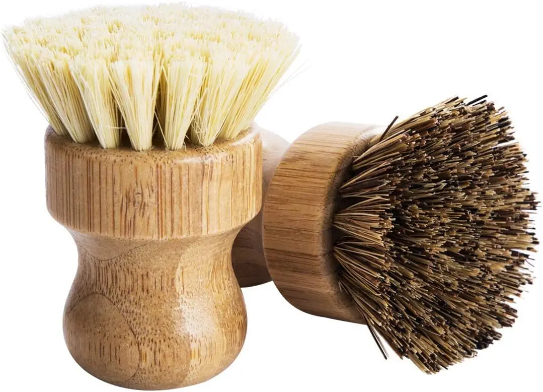 Palm Pot Brush Bamboo Round Mini Dish Brush Natural Scrub Brush Durable Scrubber Cleaning Kit Union Tampico Cleaning Pots Pans
