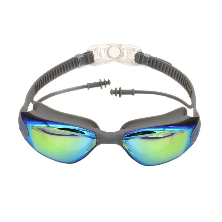 Best Electroplate Rainbow Plating  UV Protection Lens Adult Swimming pool Swim Goggles with surf ear plugs