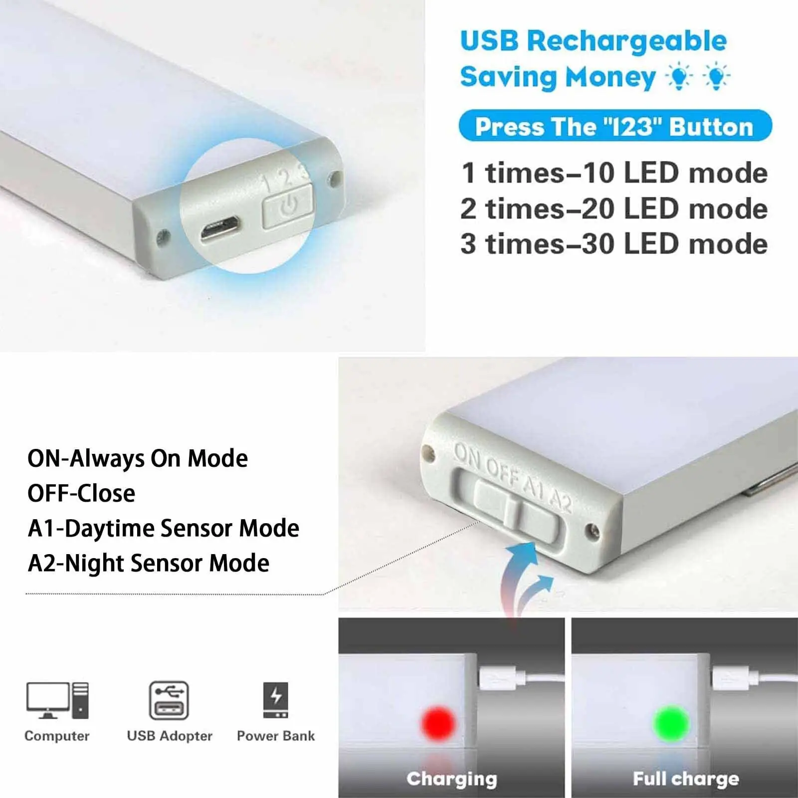LED Cabinet Light USB Body Lamp Furniture Light OEM Switch Magnetic Wall Motion Sensor Under LED Cabinet Light