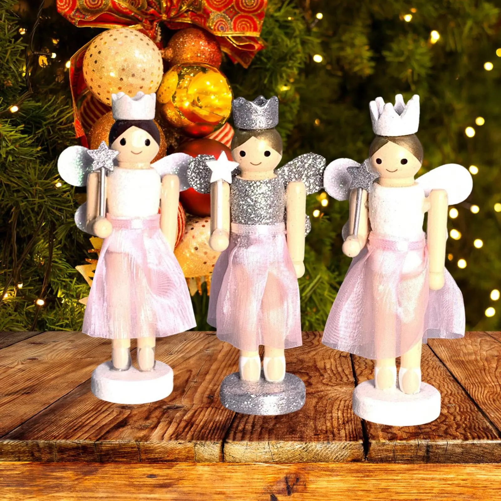 Christmas Decoration Supplies Navidad Ornaments Wooden Crafts Pink Nutcracker Ballet Angle Wooden Nutcracker For Christmas