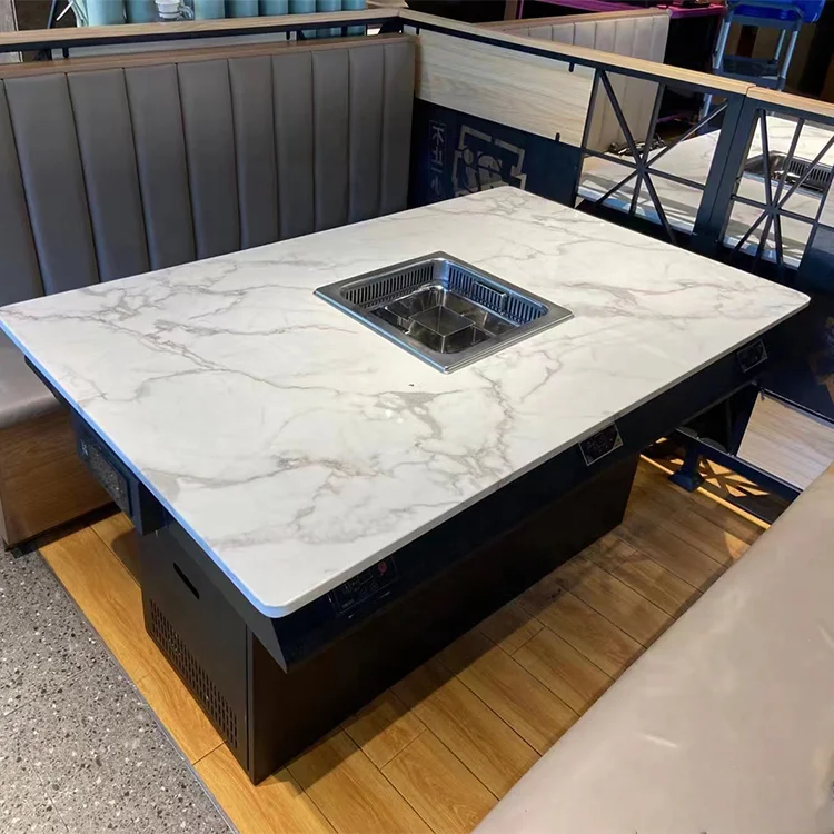 Foshan Marble Smokeless Electric Hot Pot Table Chinese Hot Pot Dining Table