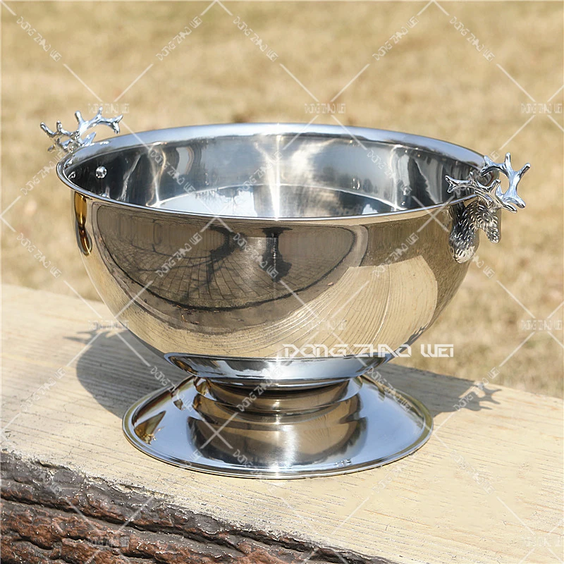 Custom Logo Metal Bottels Bucket Beer Cooler beverage tub Custom Stainless Steel Wine Champagne Bowl lce Bucket for 6 bottles