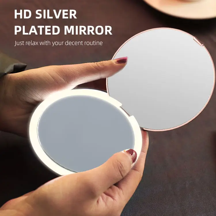 China Wholesale Custom Promotion Gift Portable Pocket hand mirror  makeup mirror with led lights