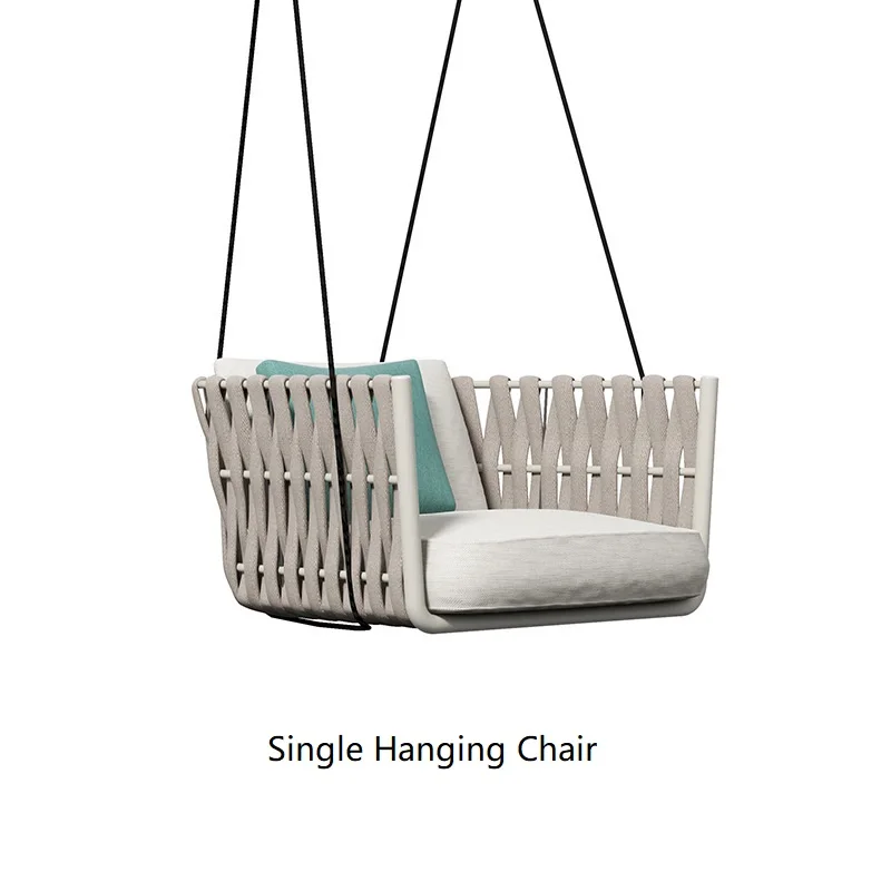 All-Weather Hotel Terrace Furniture Wicker Hanging Basket Rope Aluminum Alloy Hanging Outdoor Sofa Chair Waterproof Garden Swing