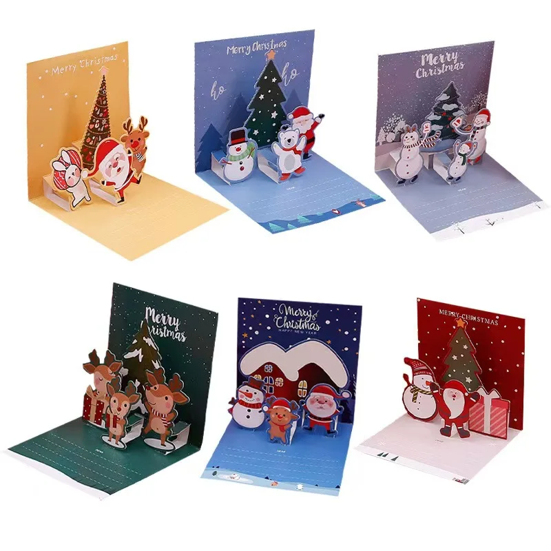 Christmas Creative Three-Dimensional 3D Card 6 Pieces/Set Greeting Card with Envelope for Holidays