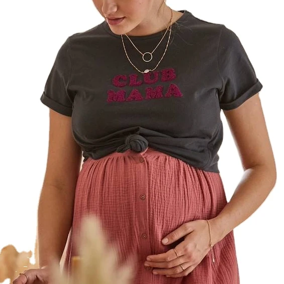 2022 new T-Shirt with Message in Organic Cotton,Maternity and Nursing Special  grey dark solid with design maternity t-shirts