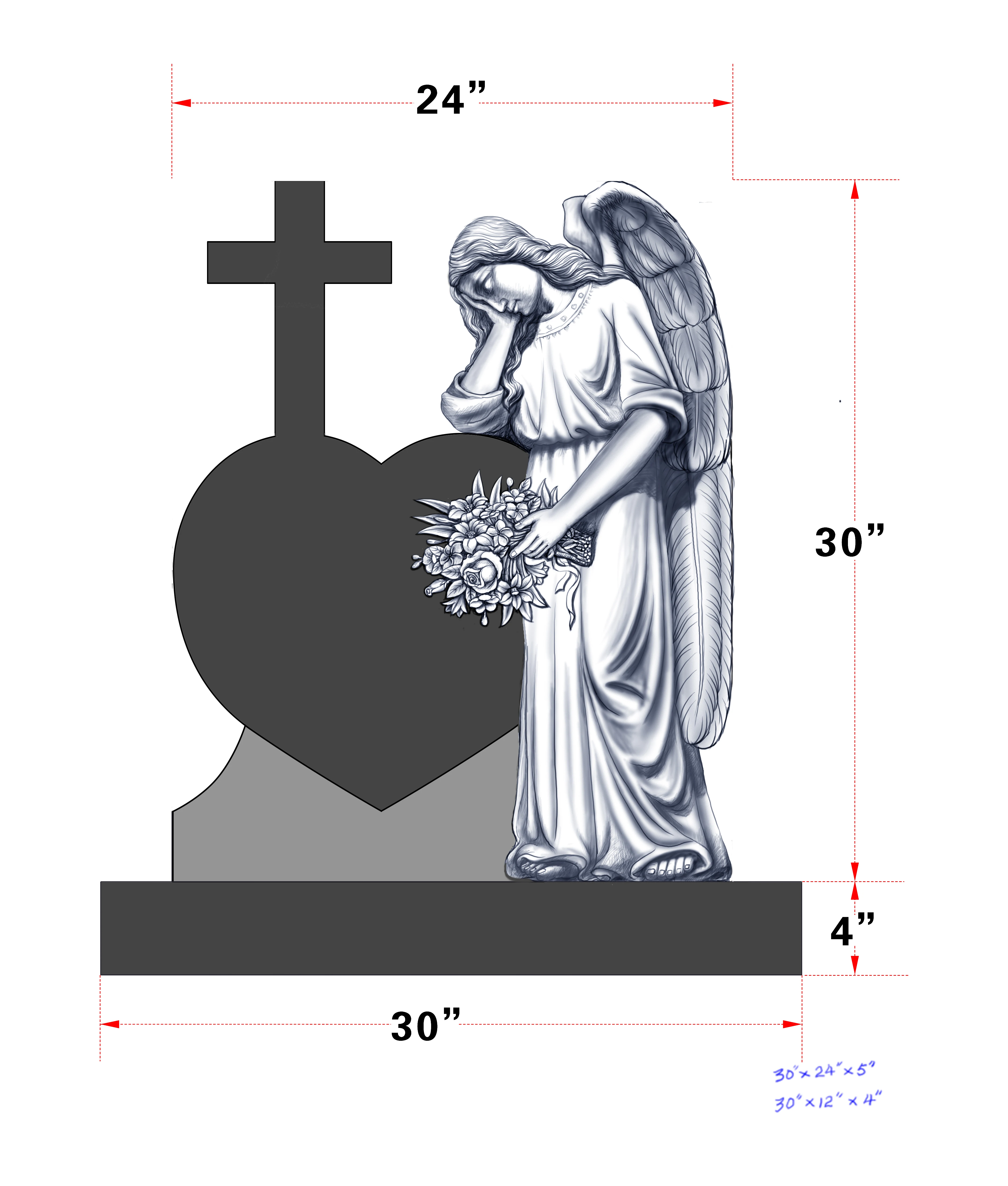 Factory Cheapest Black Heart Granite Teddy Bear Artificial Modern Headstone Design Cemetery
