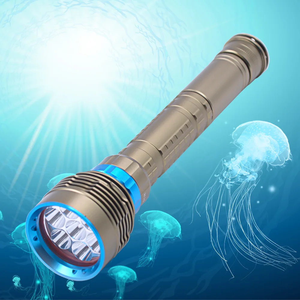 Professional 7000 Lumen L2/T6 7LED Flashlight for Scuba Diving Waterproof Underwater Torch for Deep Sea & Cave Use