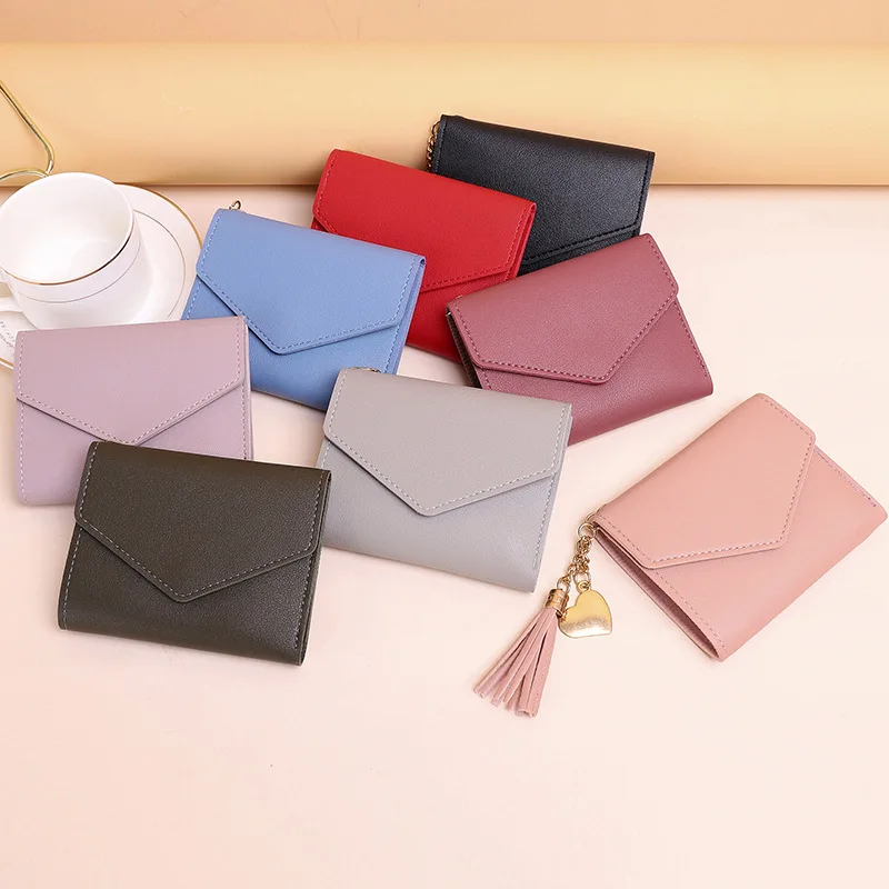 Korean Small Purse 3 Folding Clutch HandBag Female Short Min Wallet for Women with Tassel Coin Bag