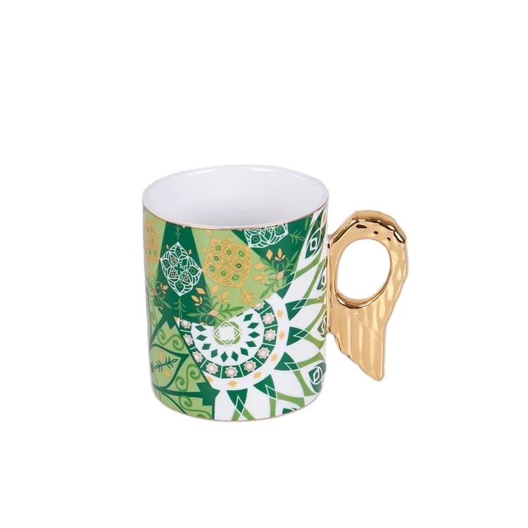 Angel Wing Gold Handle Porcelain Coffee Mugs Ceramic Mug Cups Gold Rim Coffee Cups