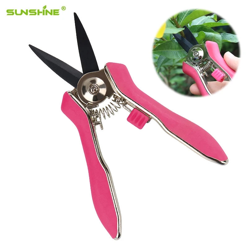 SUNSHINE zinc alloy pruning snips surface chrome TPR soft rubber handle SK5 high carbon steel pruning shears garden shears