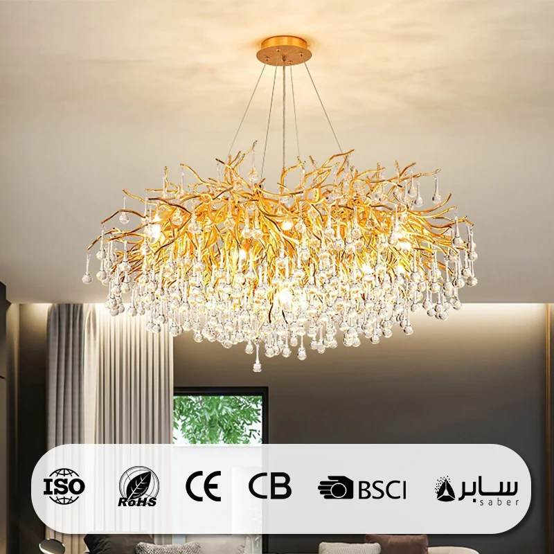 Luxury Nordic Modern Crystal  LED Home Twigs Branch Lobby Dining Room Living Room Ceiling Chandelier Pendant Lights Lamps