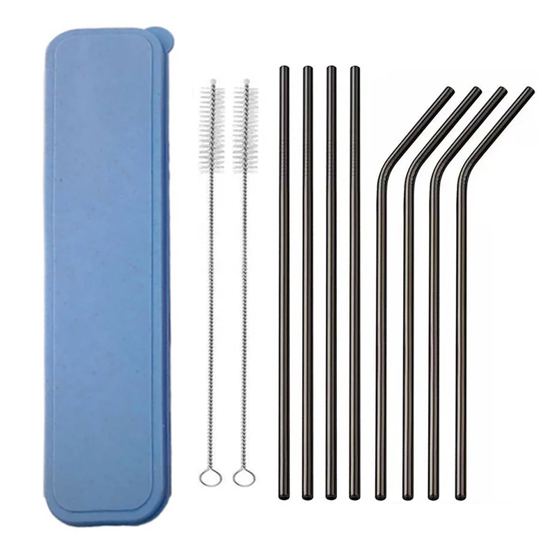 10pcs/set 215*6mm Metal Drinking Straw Stainless steel straw set with Case