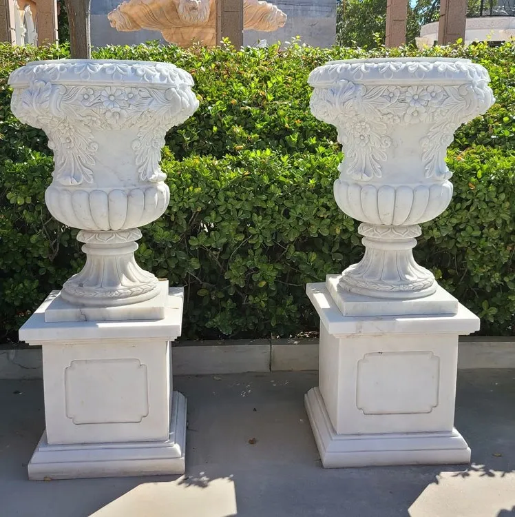 Carved garden stone vase