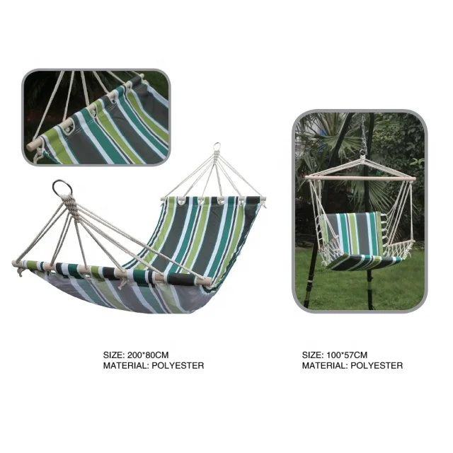 
Outdoor Indoor Patio Garden Hammock Polyester Cotton Wooden Hanging Swing Chair 