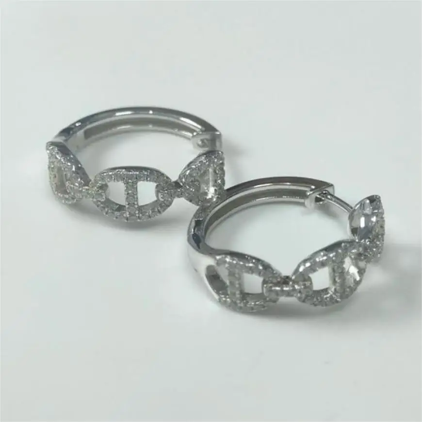 Carline Topsale Dainty Simple Zircon S925 Rhodium Plated Earrings Full Zircon Hoop Earring Korean Zircon Earring  For Women