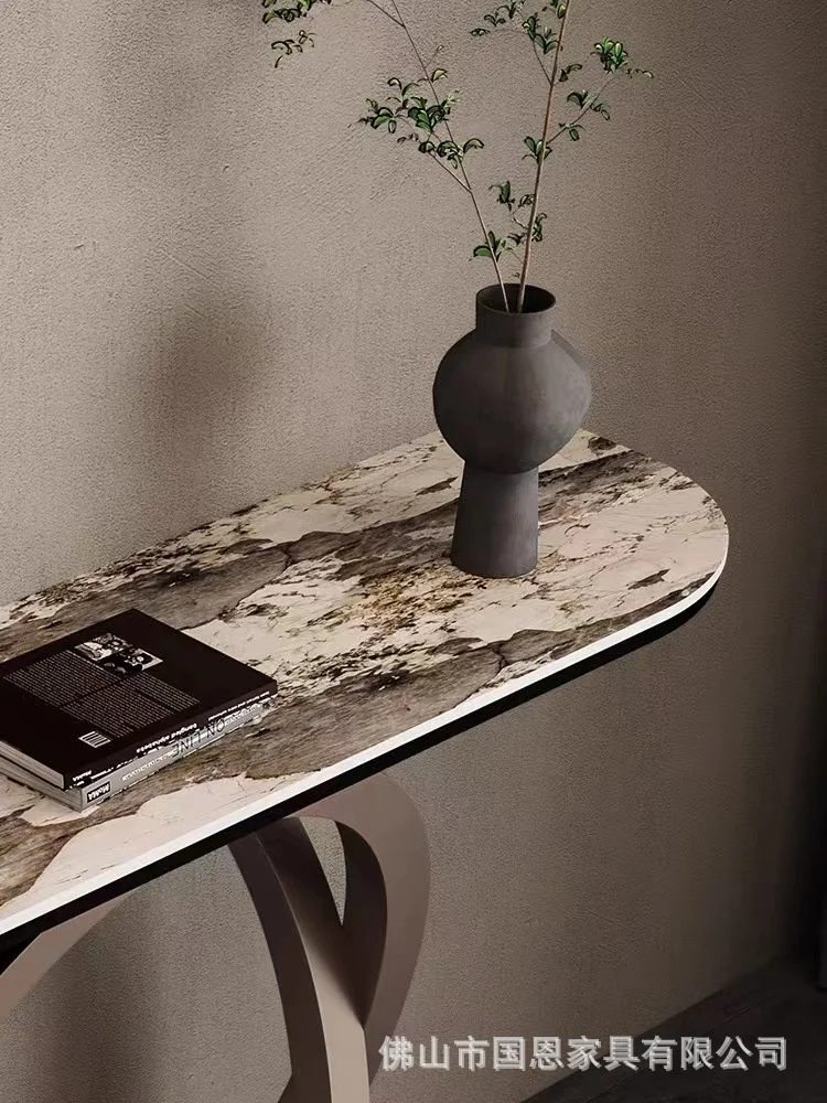 quality Stainless Steel Marble Topped Entrance Foyer Home Hotel Console Table Gold furniture