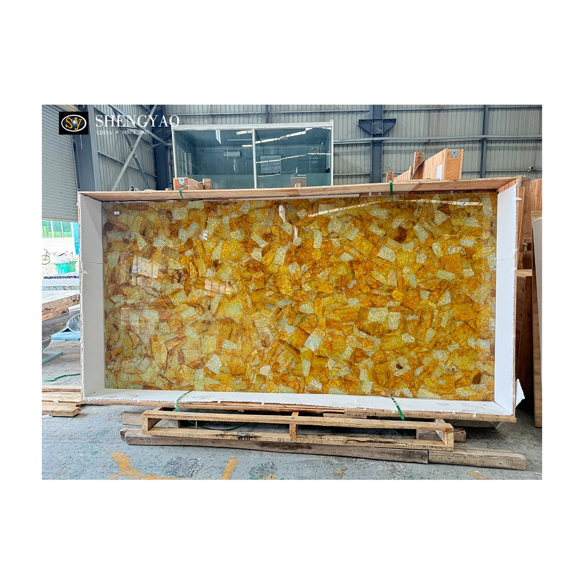 Natural Polished Luxury Backlit Yellow Crystal Quartz Translucent Stone Marble For Wall Decoration Bar Countertop